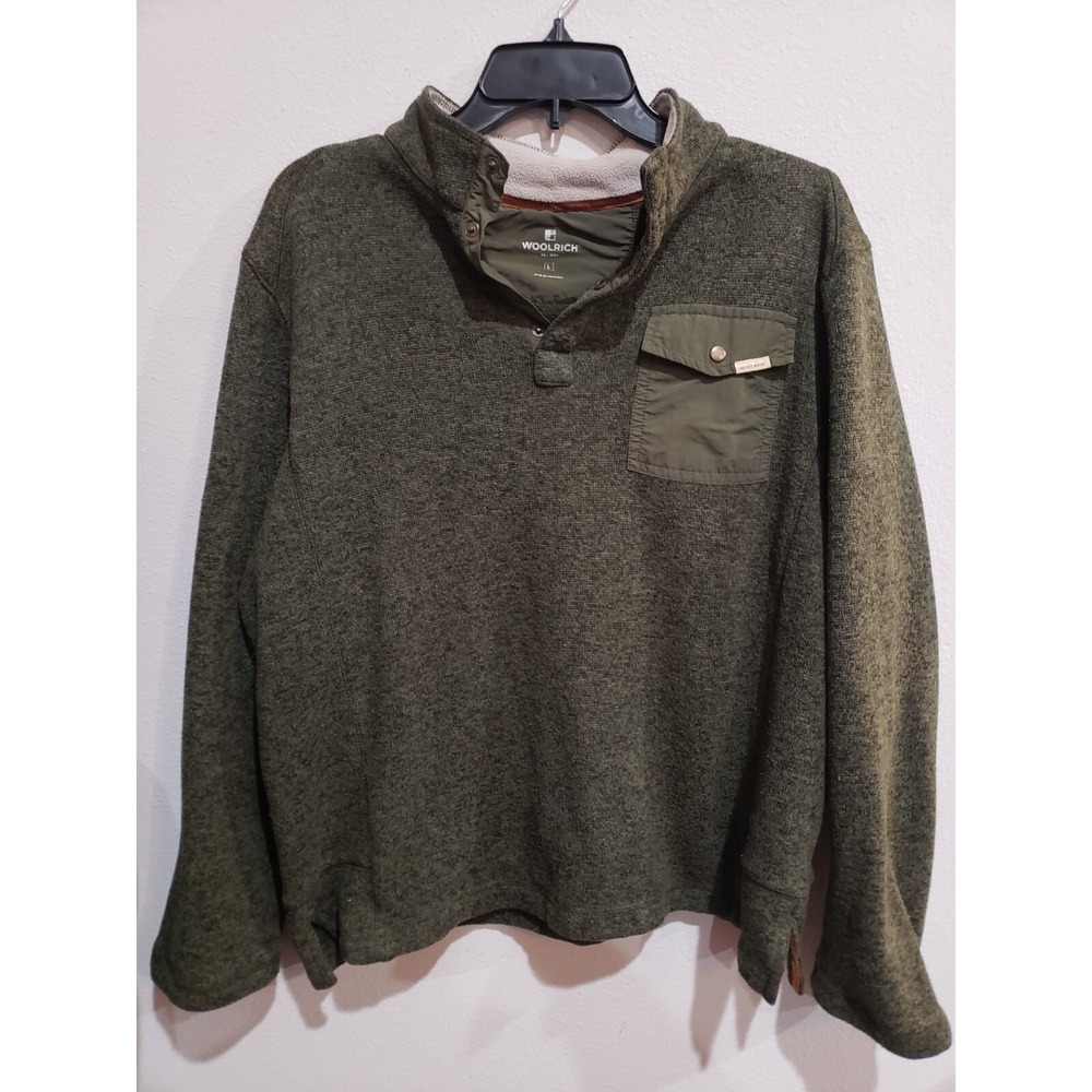 Woolrich‎ Sweater Mens Size Large L Green Fleece Long Sleeve T Snap Pullover